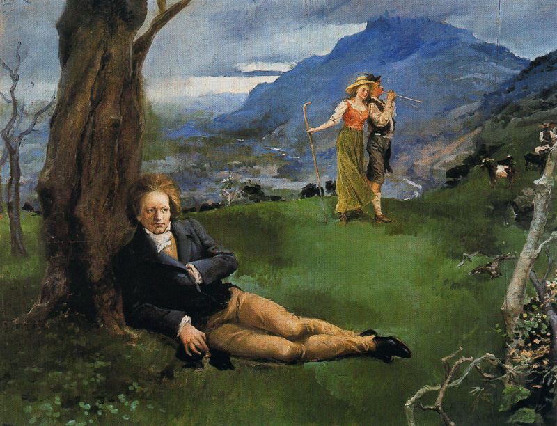 Beethoven in a Landscape, vintage artwork by Adolfo Lozano Sidro, 12x8" (A4) Poster