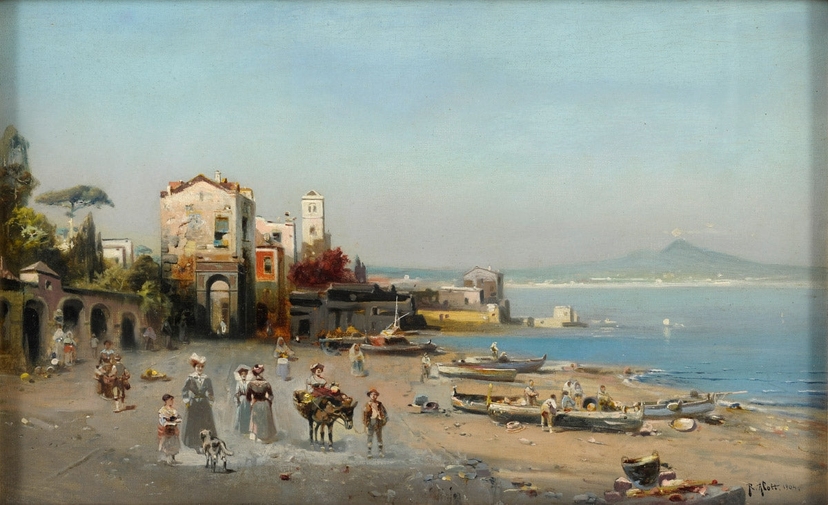 At the Beach, Naples, vintage artwork by Robert Alott, 12x8" (A4) Poster