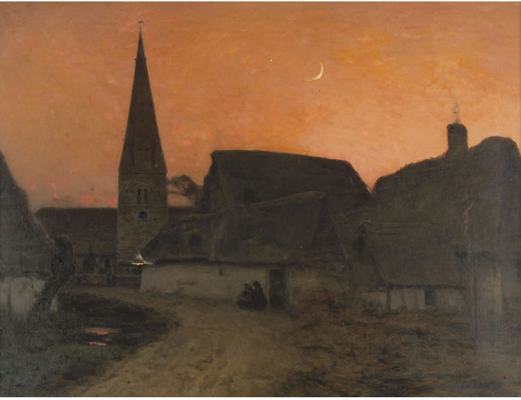 Village at Dusk, vintage artwork by Emile Breton, 12x8" (A4) Poster