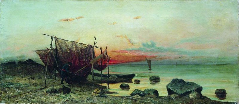Morning. Fishing Nets, vintage artwork by Julius Klever, 12x8" (A4) Poster