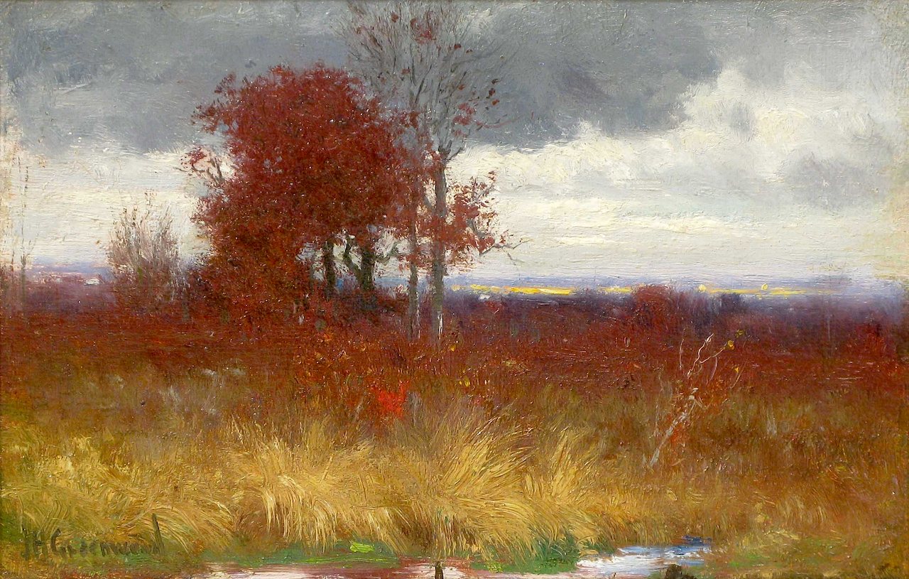 Autumn Scene with Golden Brush, vintage artwork by Joseph H. Greenwood, 12x8" (A4) Poster
