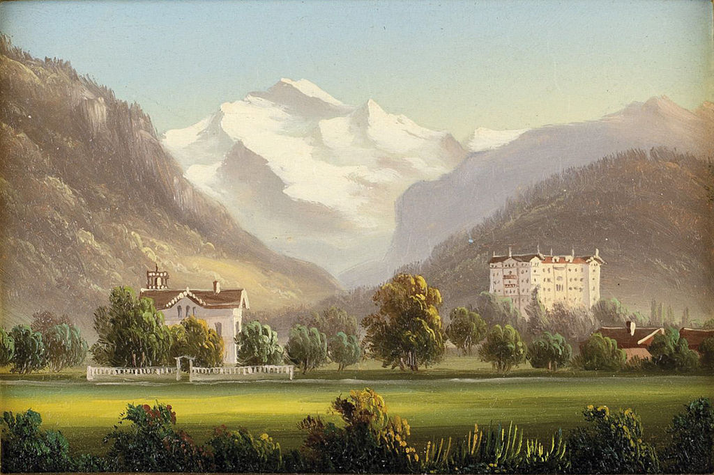 View of Interlaken, vintage artwork by Hubert Sattler, A3 (16x12") Poster Print