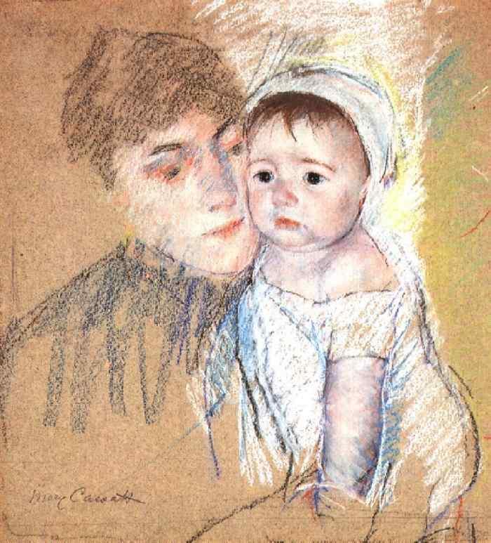 Baby Bill in Cap and Shift, vintage artwork by Mary Cassatt, 12x8" (A4) Poster