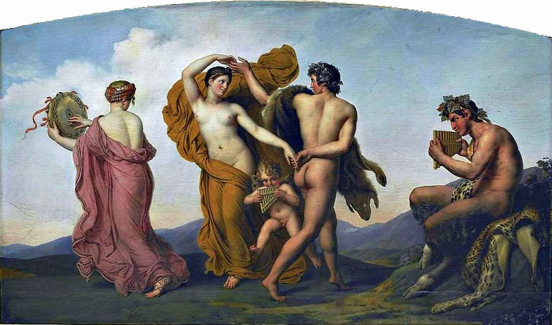 Ceiling of the Ballroom of Compiègne Castle, Dance of the Nymphs Directed by Pan, vintage artwork by Anne-Louis Girodet de Roussy-Trioson, 12x8" (A4) Poster