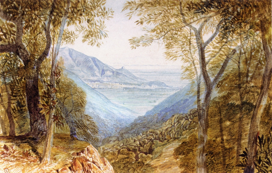 View of the Ducal Palace, Massa, Northern Italy, vintage artwork by Edward Lear, A3 (16x12") Poster Print