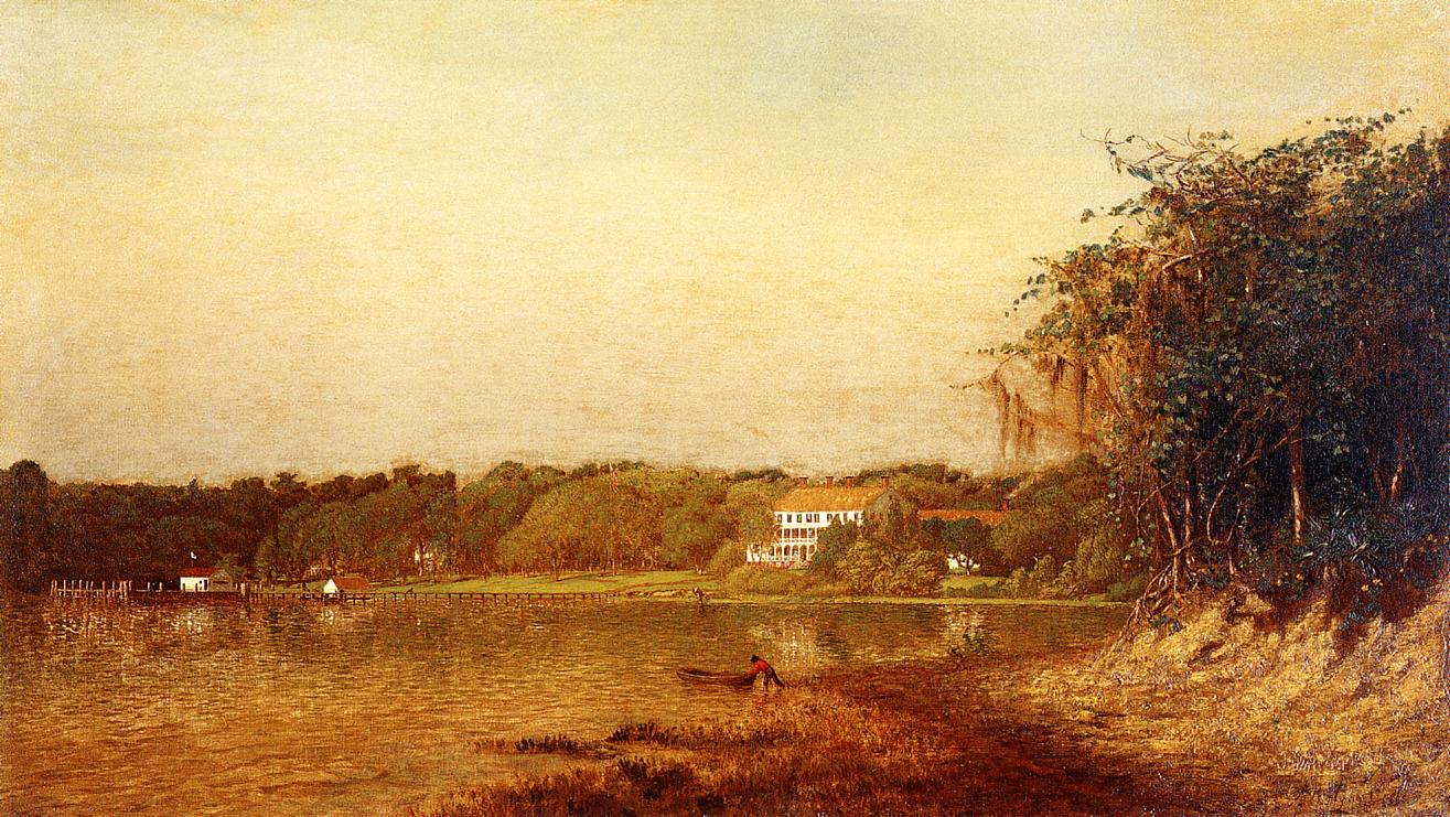 Enterprise at Lake Monroe, vintage artwork by Alexander Helwig Wyant, 12x8" (A4) Poster