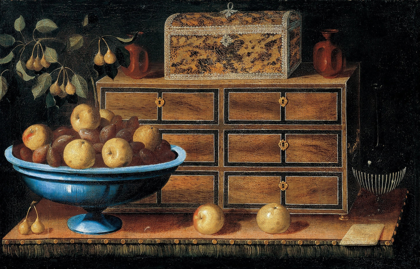 Writing Desk with a small Chest and a Fruit Bowl, vintage artwork by Pedro de Camprobin, 12x8" (A4) Poster