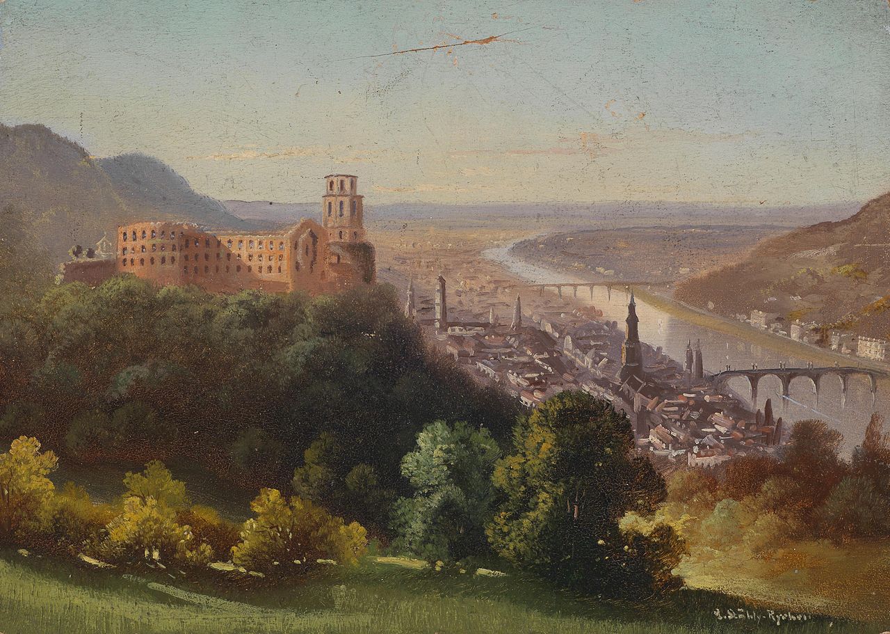 View of Heidelberg, vintage artwork by Hubert Sattler, A3 (16x12") Poster Print