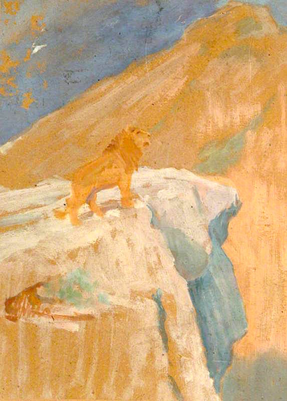 Lion Standing on a Rock, vintage artwork by Percy Harland Fisher, 12x8" (A4) Poster