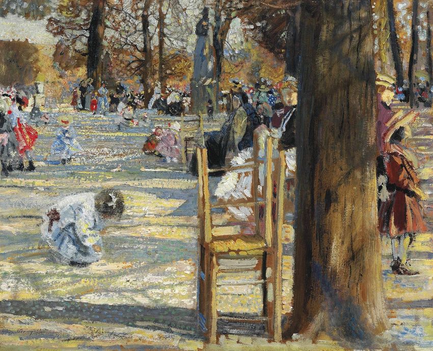 The Luxembourg Gardens in Spring, vintage artwork by Isaak Brodsky, 12x8" (A4) Poster
