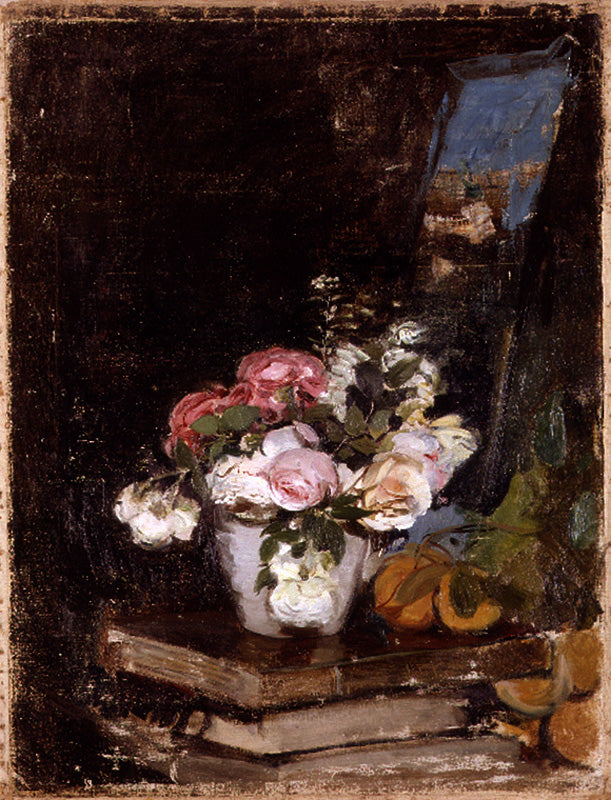 Flowers and Books, vintage artwork by Ignacio Pinazo Camarlench, 12x8" (A4) Poster