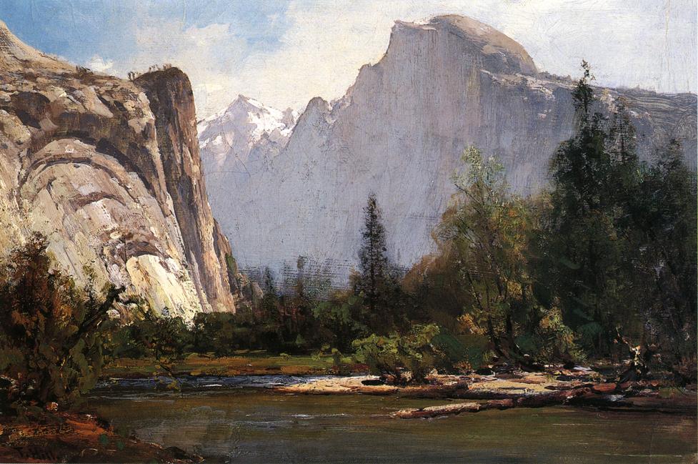 Royal Arches and Half Dome, Yosemite, vintage artwork by Thomas Hill, 12x8" (A4) Poster