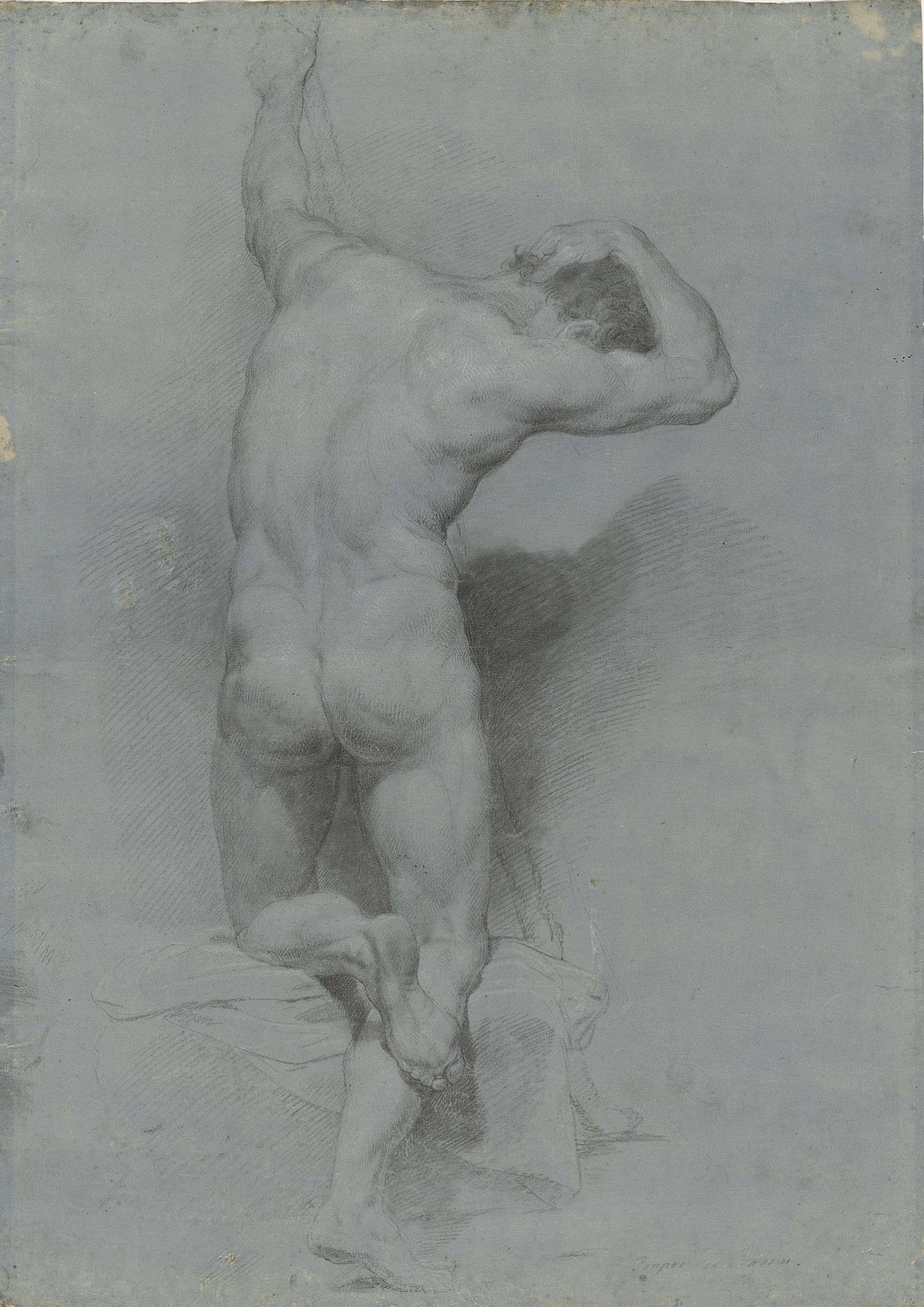 Academic Study of a Male nude, Half-Kneeling, vintage artwork by Pompeo Batoni, 12x8" (A4) Poster