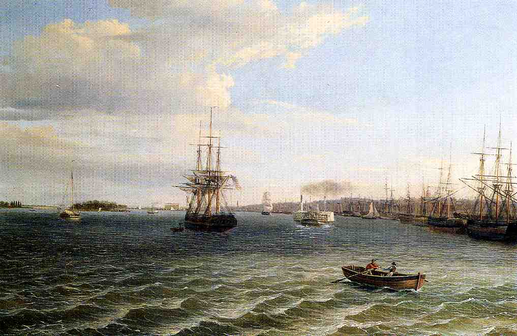 View of Philadelphia, Looking South on the Delaware River, vintage artwork by Thomas Birch, 12x8" (A4) Poster