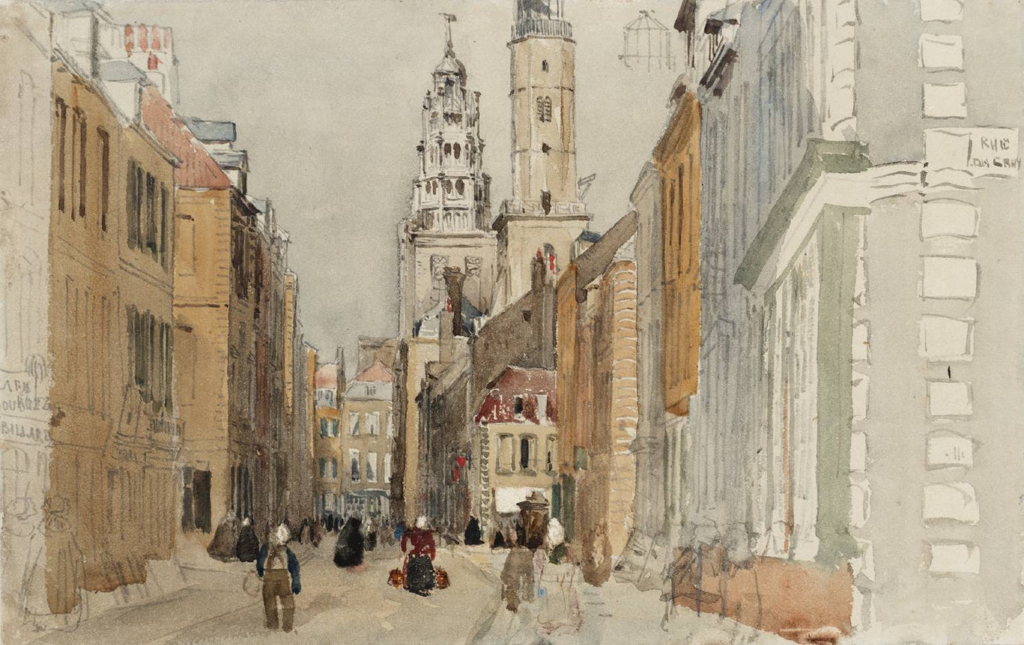 Calais: Street Scene with Lighthouse, vintage artwork by David Cox, 12x8" (A4) Poster