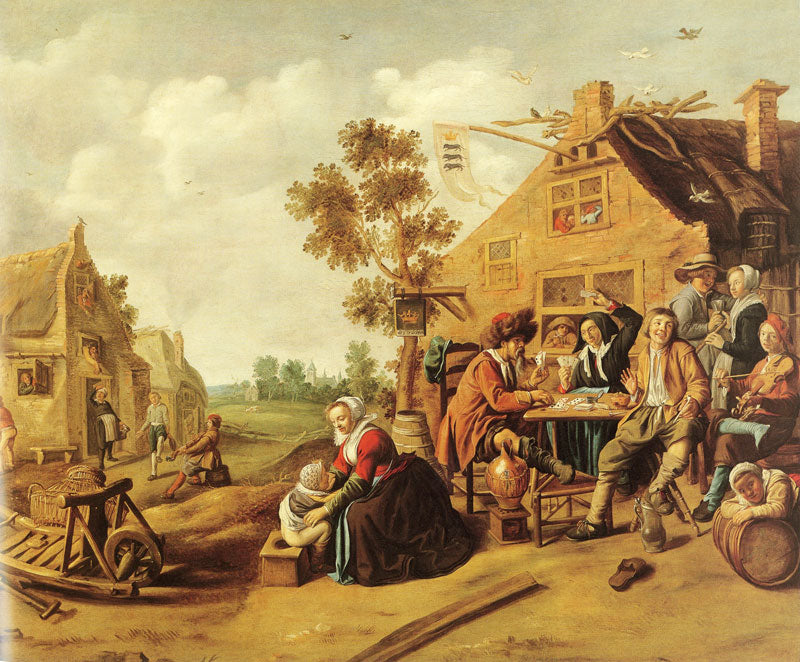 Peasants near a Tavern, vintage artwork by Jan Miense Molenaer, 12x8" (A4) Poster