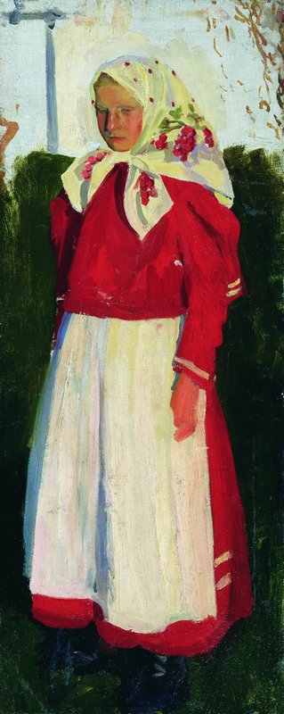 Dunya in Red, vintage artwork by Boris Mikhailovich Kustodiev, 12x8" (A4) Poster