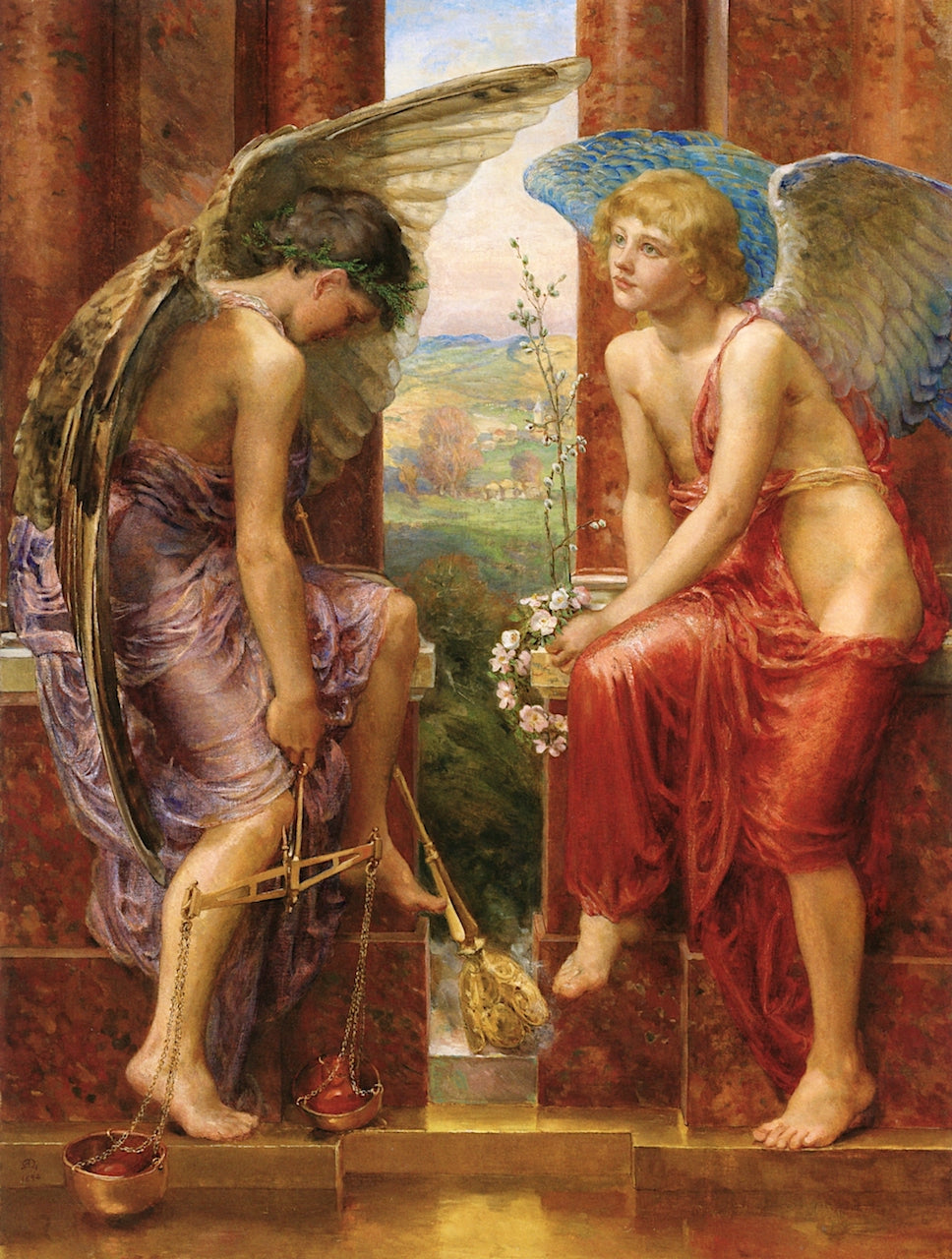 The Watchers of the Straight Gate, vintage artwork by Anna Lea Merritt, 12x8" (A4) Poster