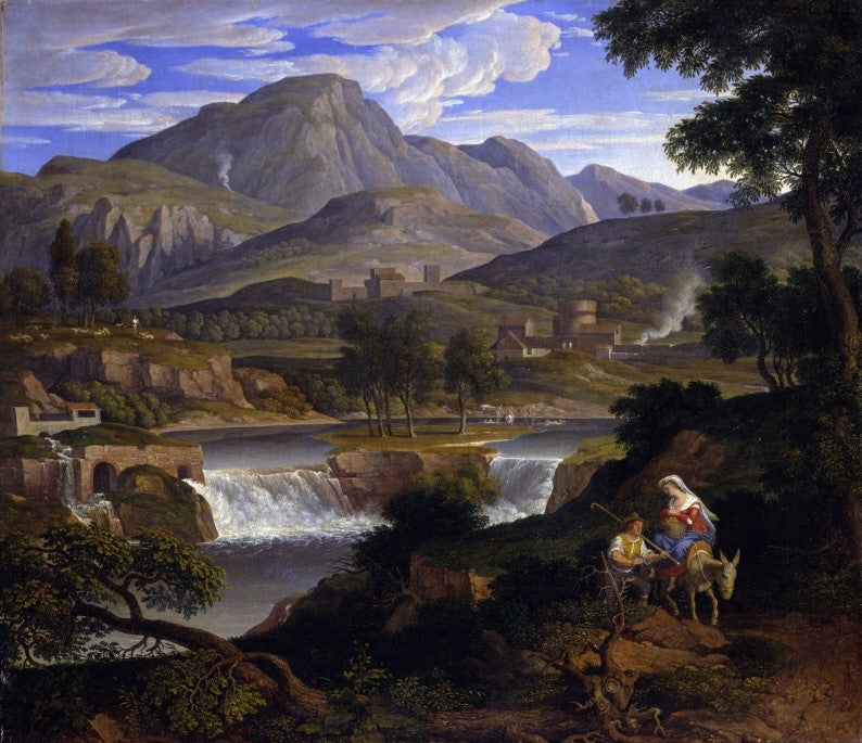 Waterfall at Subiaco, vintage artwork by Joseph Anton Koch, 12x8" (A4) Poster