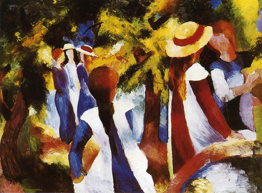 Girls under Trees, vintage artwork by August Macke, 12x8" (A4) Poster