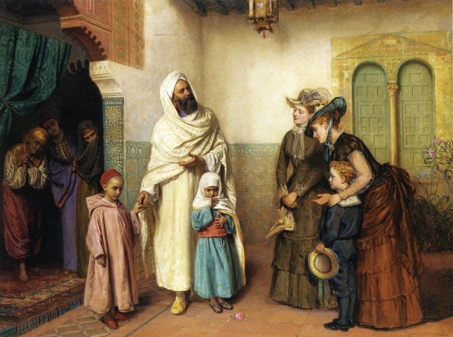 English Ladies visiting a Moore's House, vintage artwork by John Bagnold Burgess, 12x8" (A4) Poster