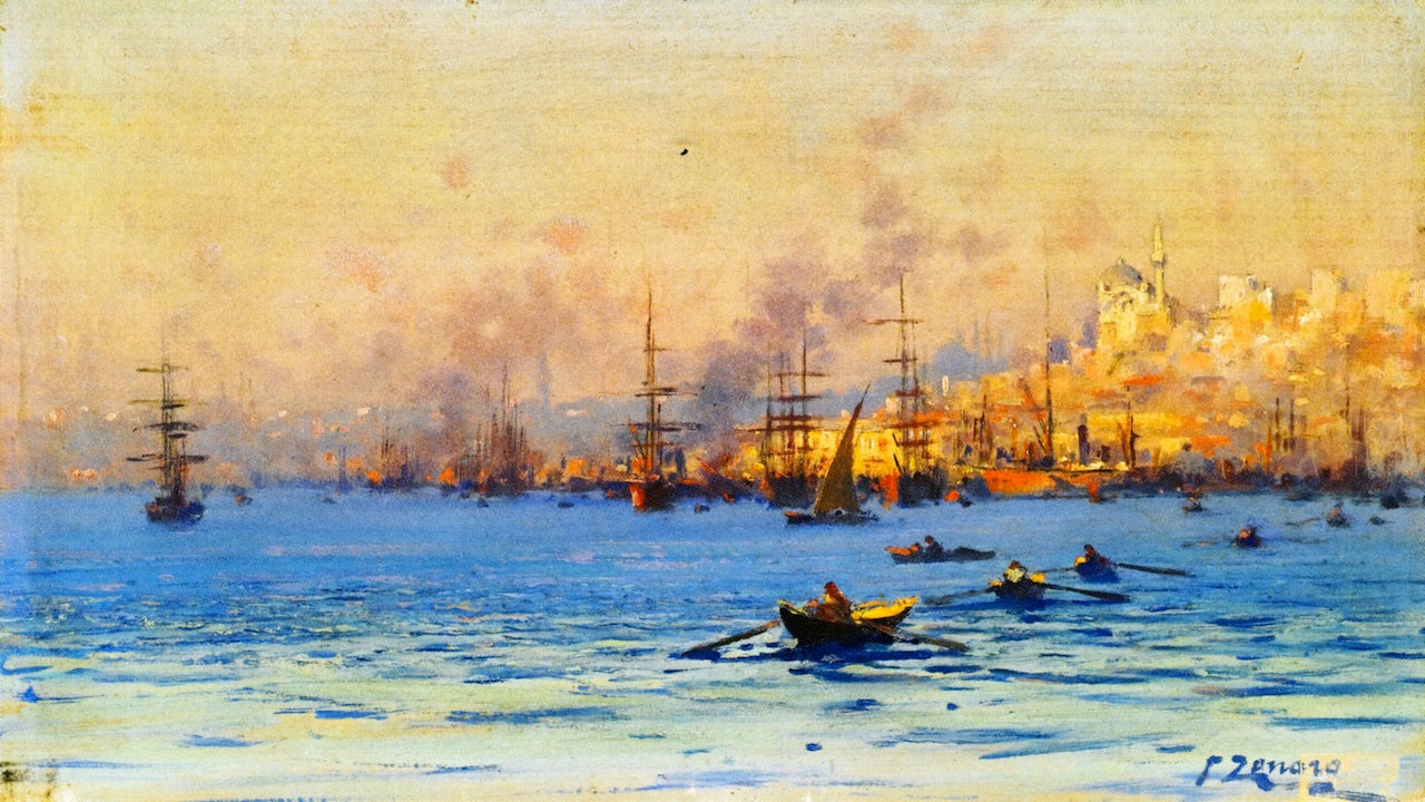 Two Views of the Bosphorus (2) by Fausto Zonaro,A3(16x12")Poster