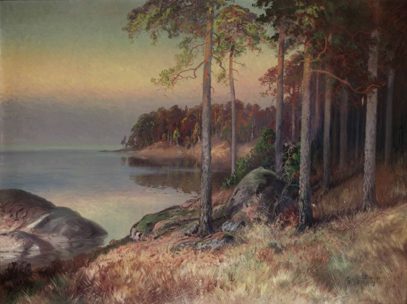 Beach scene with pines by Carl Brandt,A3(16x12")Poster