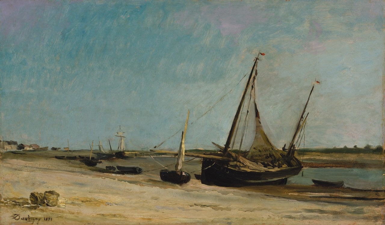 Boats on the Seacoast at Étaples, vintage artwork by Charles-François Daubigny, A3 (16x12") Poster Print