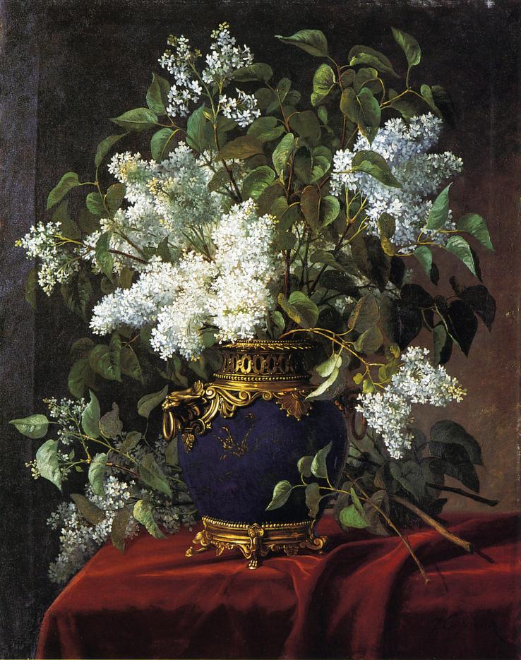 White Lilacs, vintage artwork by Jean Capeinick, 12x8" (A4) Poster