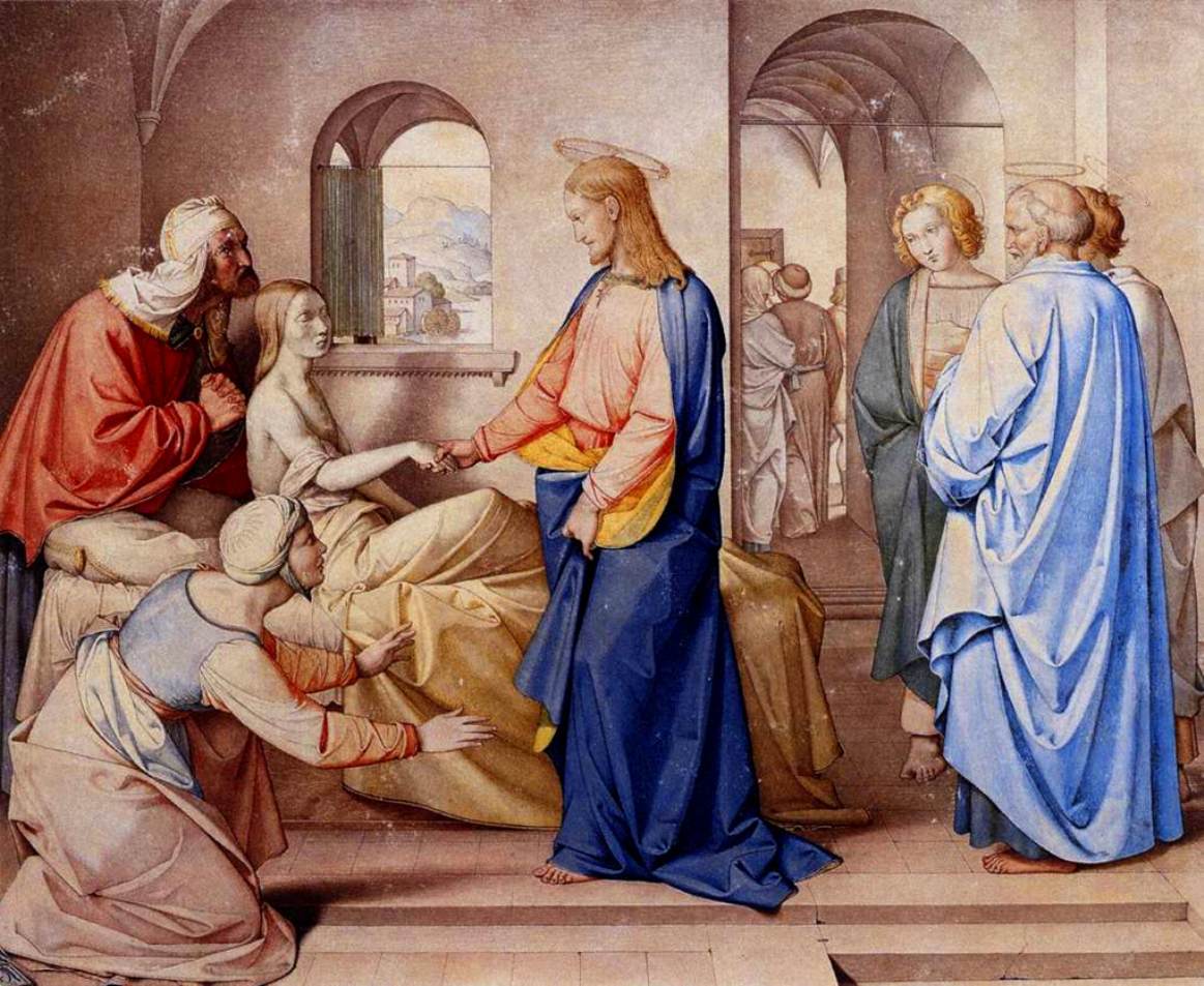 Christ Resurrects the Daughter of Jairus, vintage artwork by Johann Friedrich Overbeck, 12x8" (A4) Poster