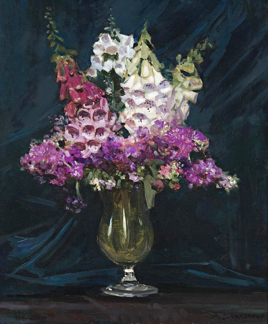 Foxgloves and Stocks, vintage artwork by Sir Arthur Streeton, 12x8" (A4) Poster