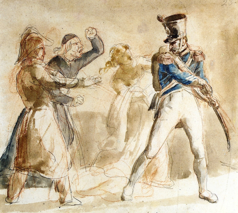 A Soldier Berated by  a Priest, vintage artwork by Theodore Gericault, 12x8" (A4) Poster