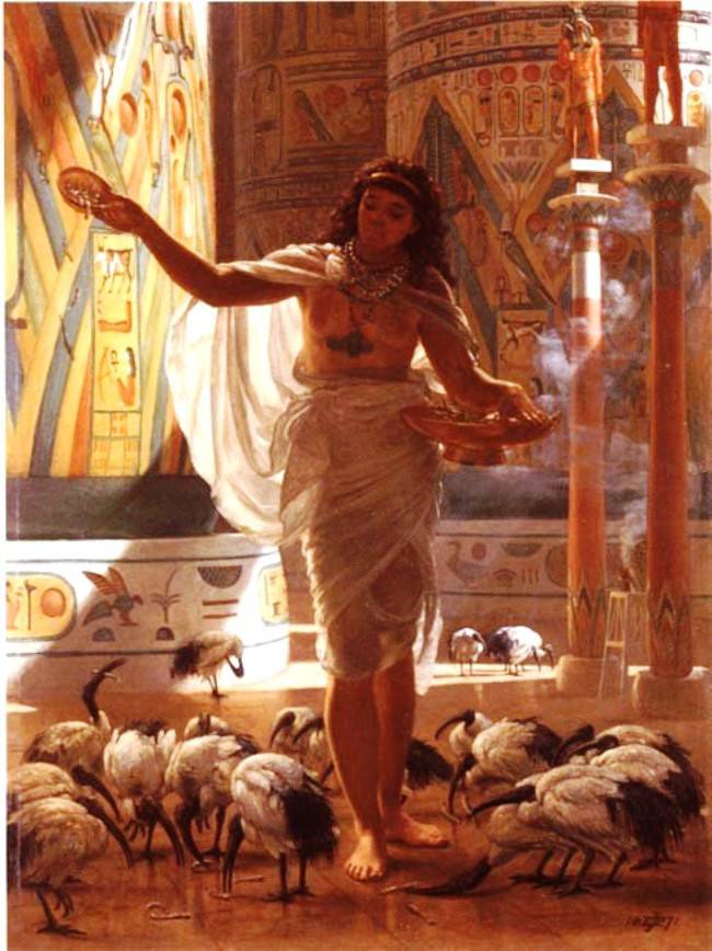 Feeding The Scared Ibis In The Halls Of Karnac, vintage artwork by Sir Edward John Poynter, 12x8" (A4) Poster