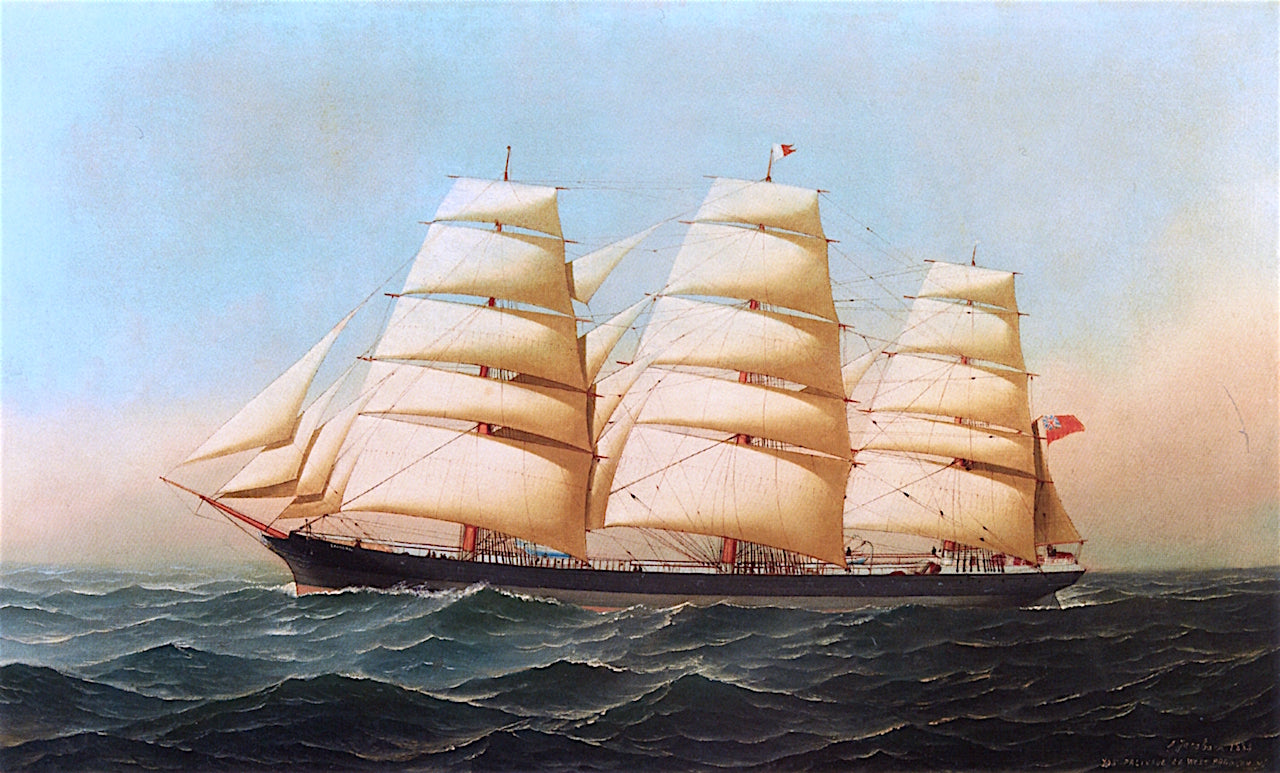 The Clipper Ship , vintage artwork by Antonio Jacobsen, 12x8" (A4) Poster
