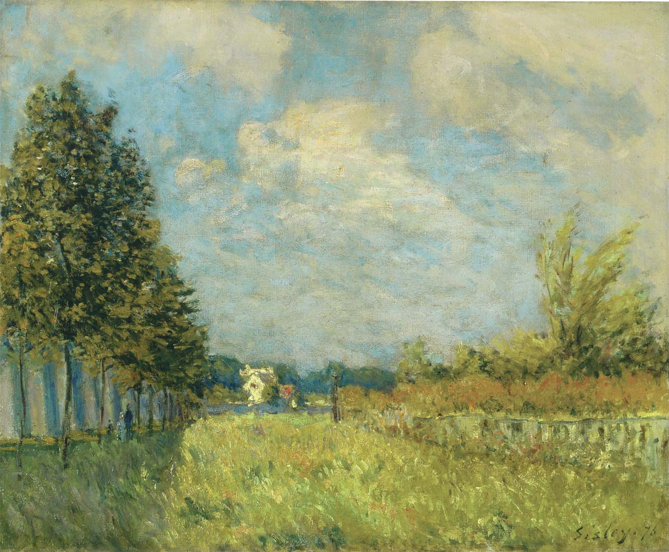 At the Foot of the Aqueduct at Louveciennes, vintage artwork by Alfred Sisley, 12x8" (A4) Poster