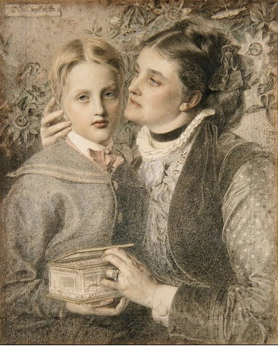 Mrs. Tom Chapell and Son, vintage artwork by Anthony Frederick Sandys, 12x8" (A4) Poster