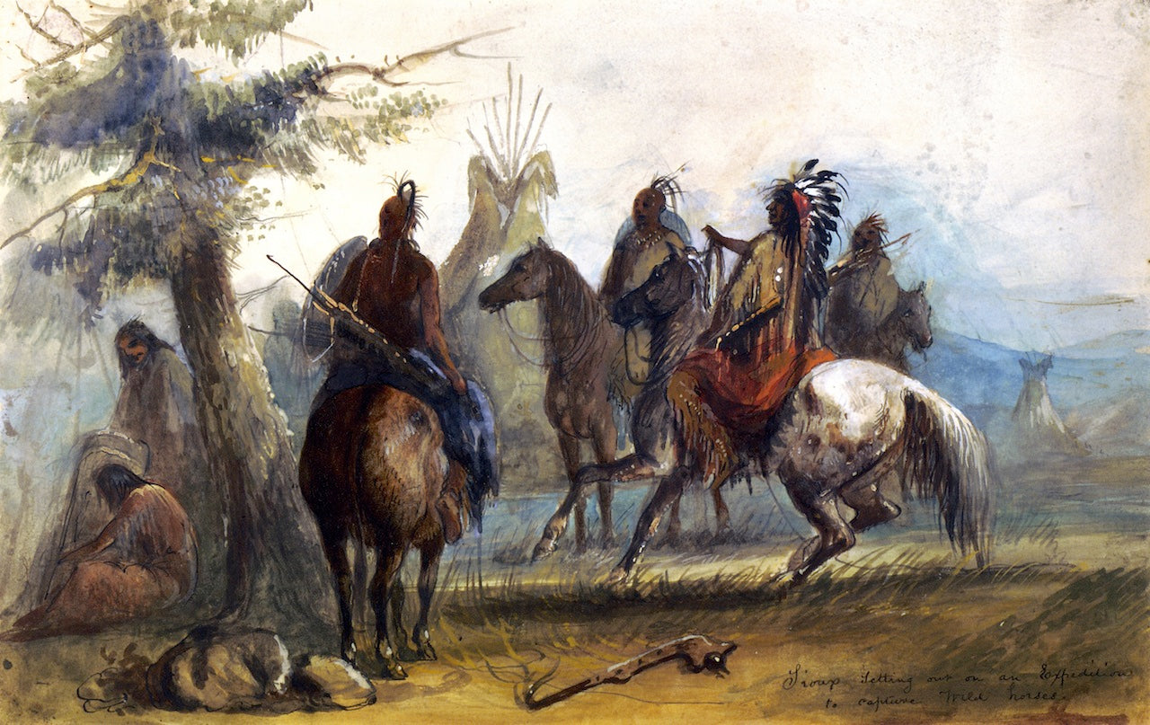 Sioux Setting Out on an Expedition to Capture Wild Horses, vintage artwork by Alfred Jacob Miller, A3 (16x12") Poster Print