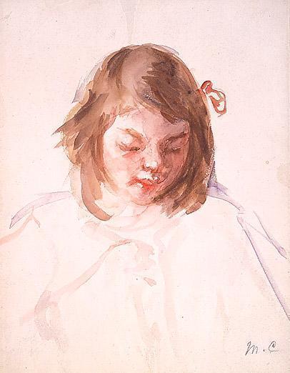 Head of Francoise Looking Down (no.4), vintage artwork by Mary Cassatt, 12x8" (A4) Poster