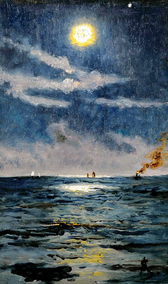 A calm moonlit marine scene, vintage artwork by Alfred Émile Leopold Stevens, 12x8" (A4) Poster