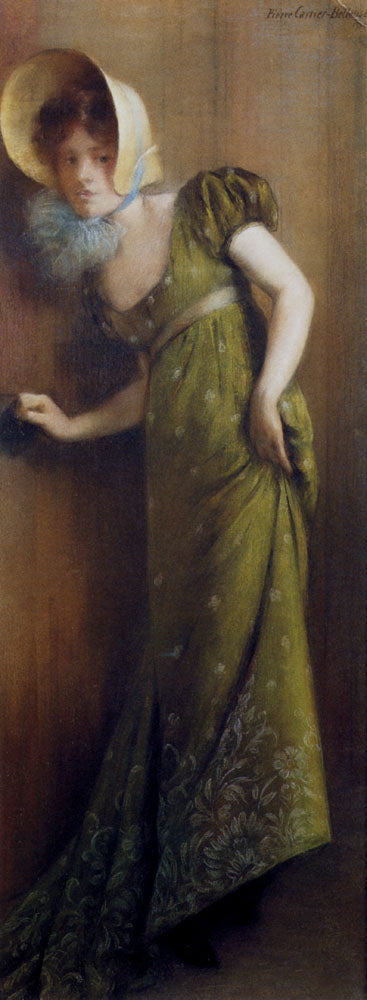 Elegant Woman In A Green Dress by Pierre Carrier-Belleuse,A3(16x12")Poster