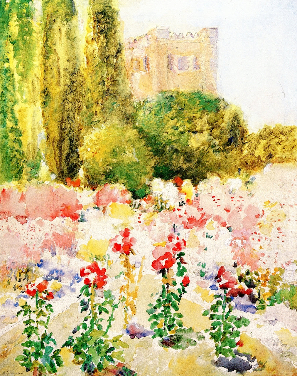 Flowering Field, Ithaca, New York, vintage artwork by Annie G. Sykes, 12x8" (A4) Poster