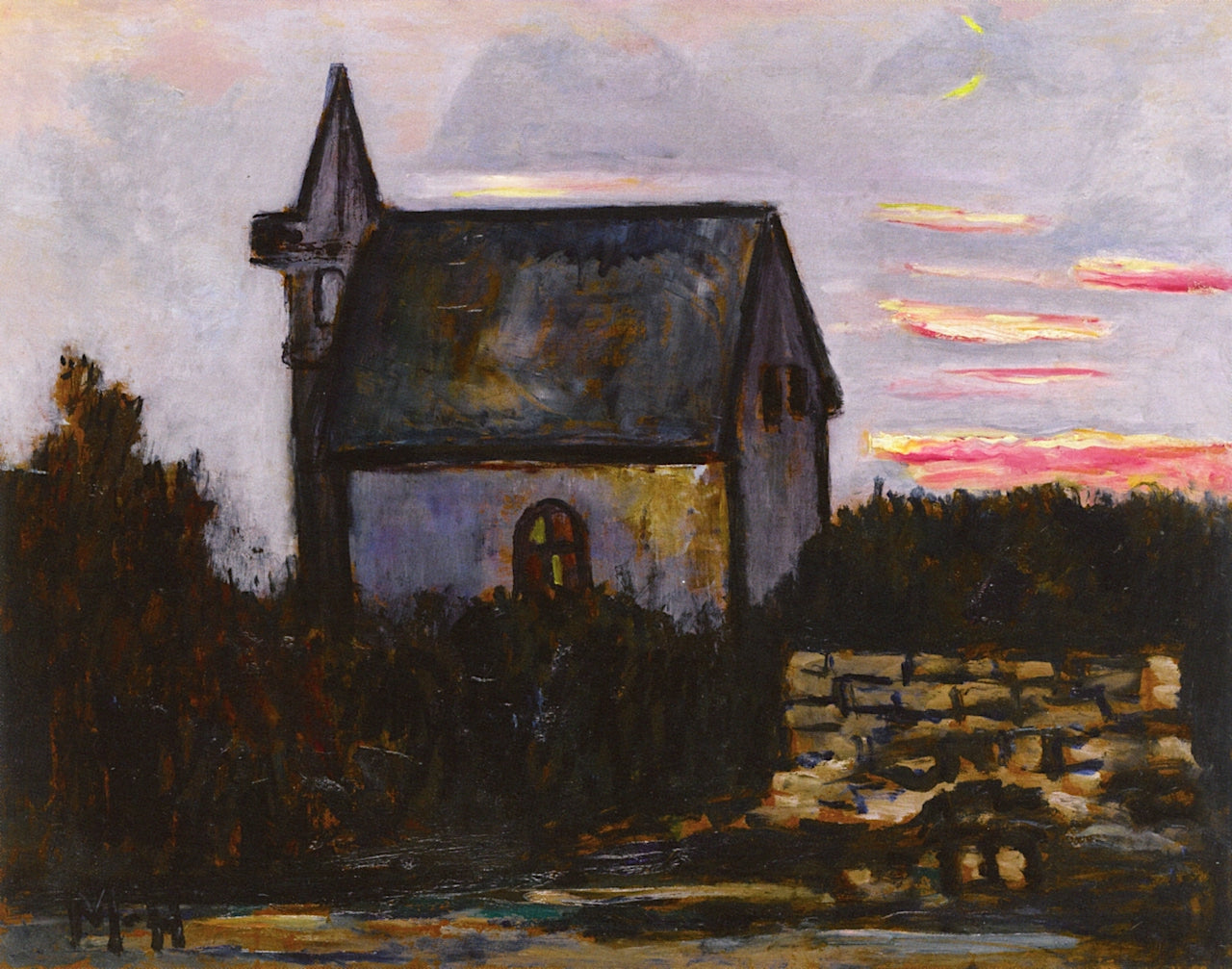 Church by the Barrens, Indian Harbor, Maine, vintage artwork by Marsden Hartley, 12x8" (A4) Poster