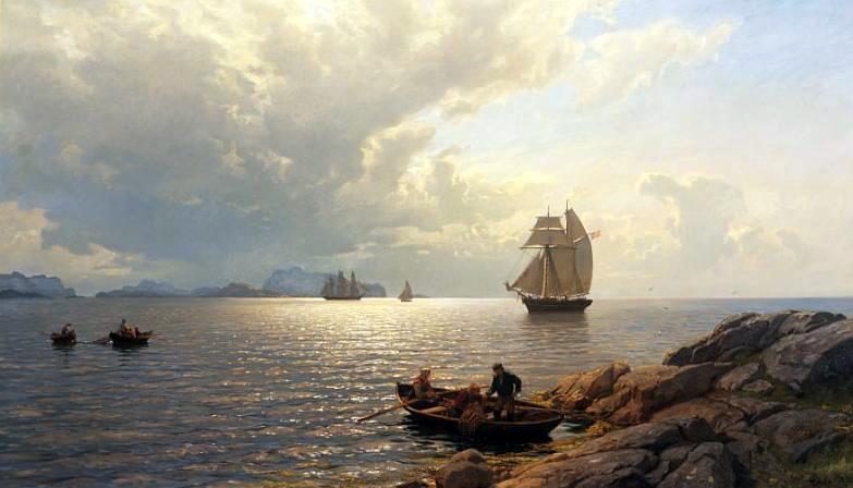 From Oslofjord, vintage artwork by Hans Gude, 12x8" (A4) Poster