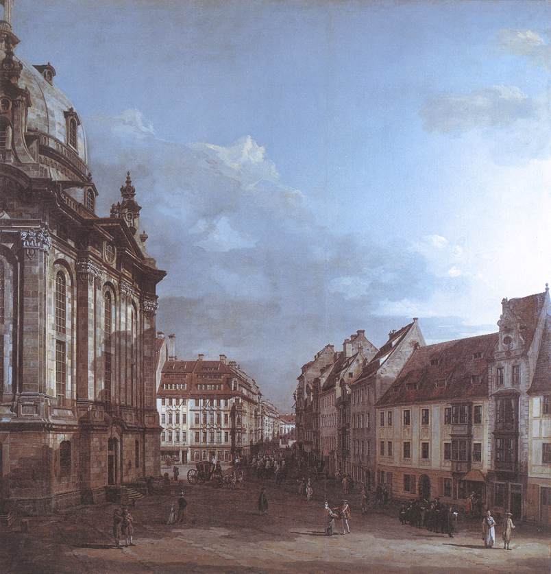 Dresden, the Frauenkirche and the Rampische Gasse, vintage artwork by Bernardo Bellotto, 12x8" (A4) Poster