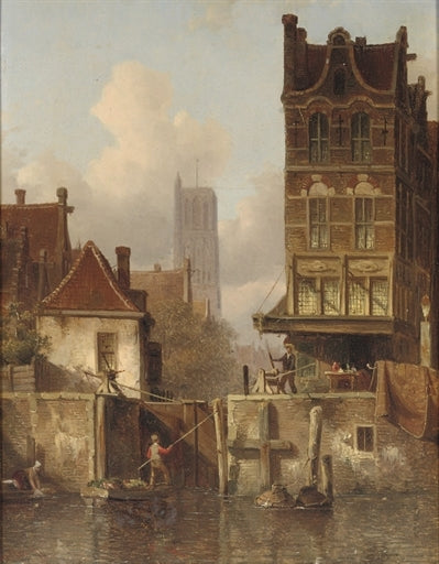 At the Town Lock, vintage artwork by Everhardus Koster, A3 (16x12") Poster Print
