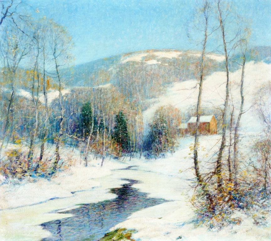 Stream in a Winter Landscape, vintage artwork by Ernest Albert, 12x8" (A4) Poster