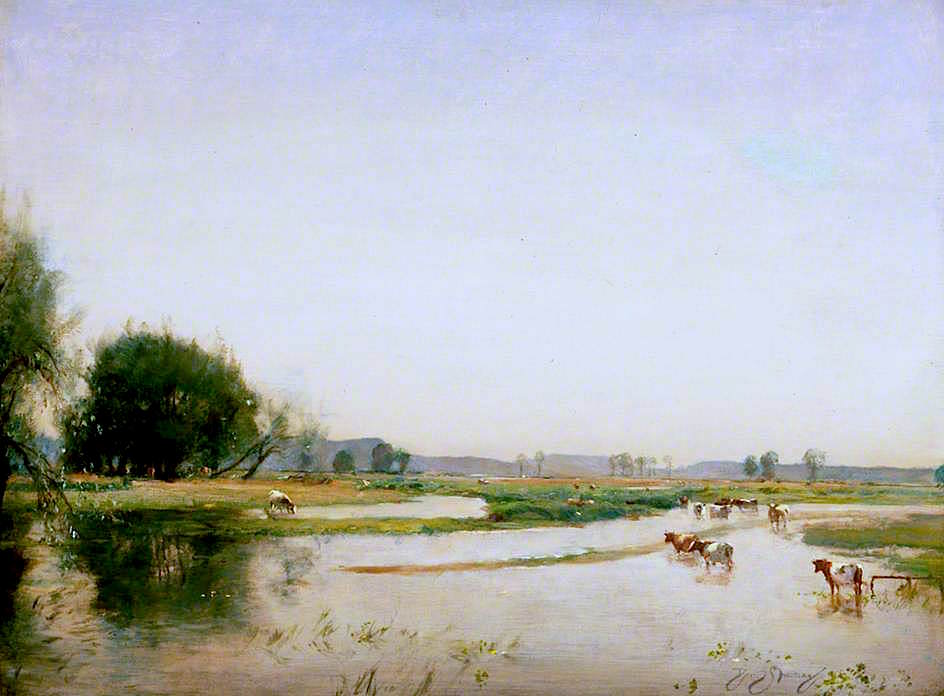 Cows in a Stream, vintage artwork by Sir David Scott Murray, 12x8" (A4) Poster