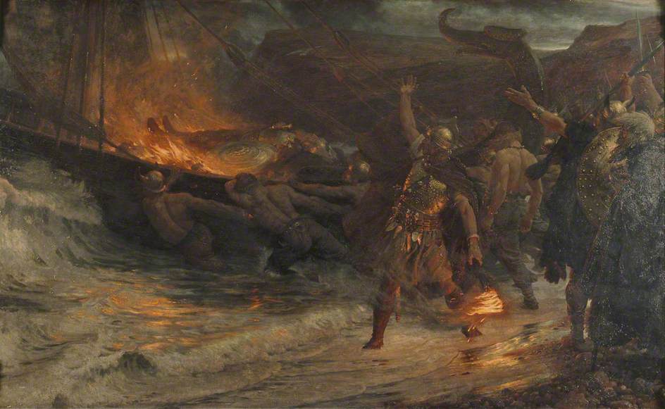 The Funeral of a Viking, vintage artwork by Sir Francis Bernard (Frank) Dicksee, 12x8" (A4) Poster