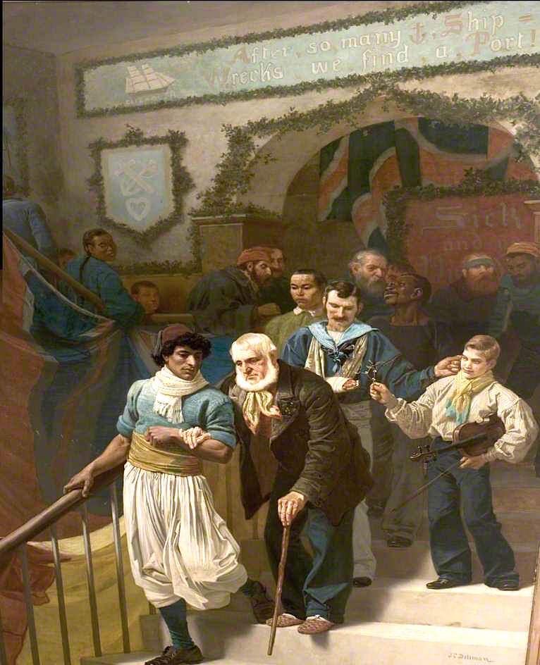 Friends in Adversity, Christmas Day at the Dreadnought Hospital, Greenwich, vintage artwork by John Charles Dollman, 12x8" (A4) Poster