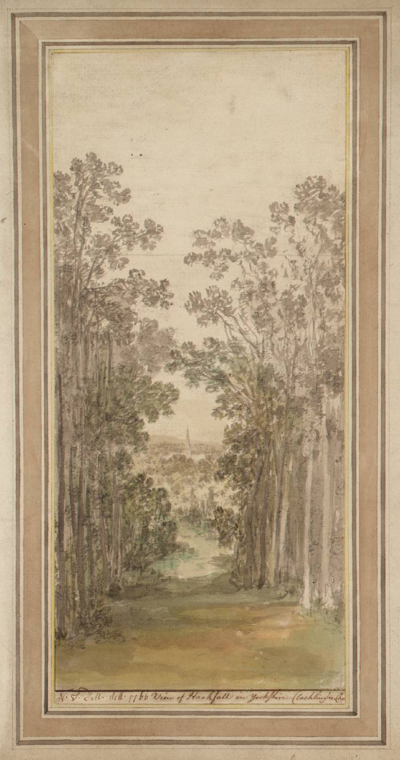 View of Hackfall, Yorkshire (Cocklington Church), vintage artwork by Nicholas Thomas Dall, 12x8" (A4) Poster